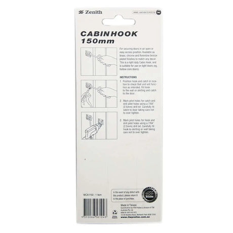 Cabin hook packaging with instructions and branding on a white background
