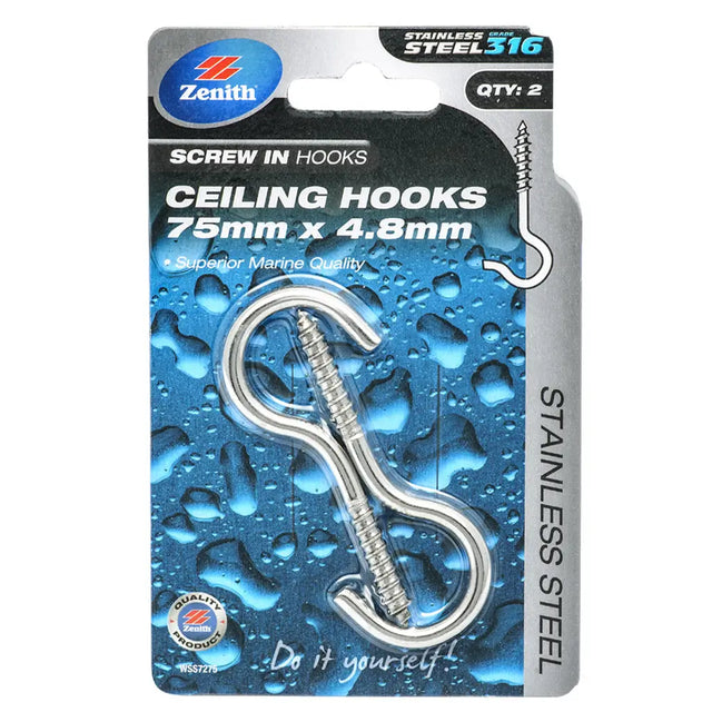 Packaging of Zenith ceiling hooks with blue water droplet background