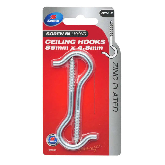 Ceiling hooks in packaging with red and gray design