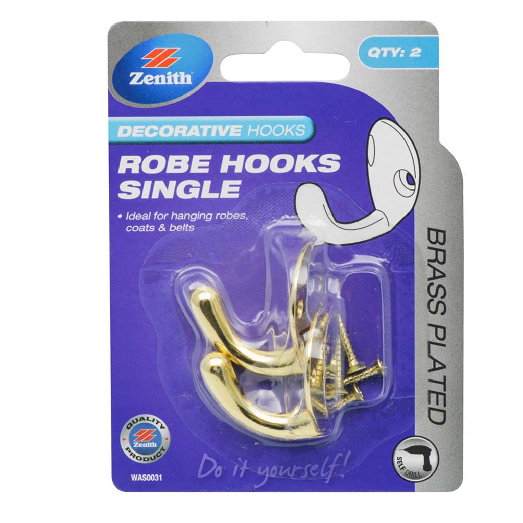Zenith Decorative Hooks Robe Hooks Single Brass Plated 35mm WAS0031