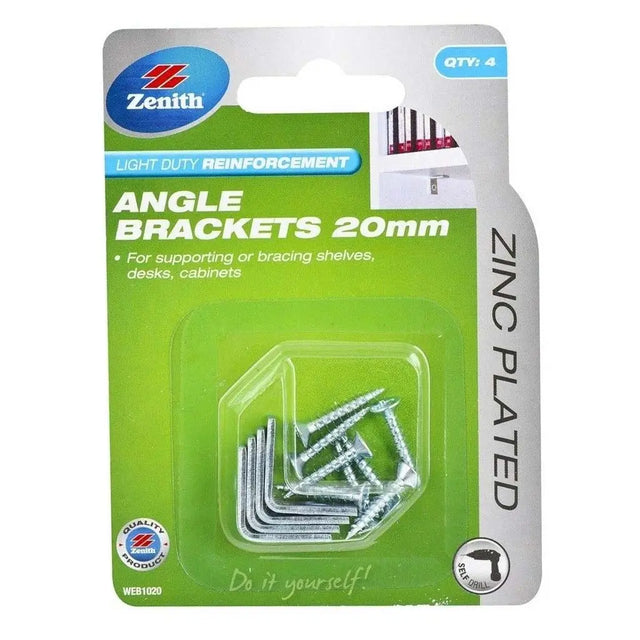 Packaging of Zenith angle brackets with green background and clear window