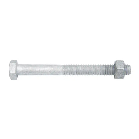 Metal bolt with hex nut on a white background