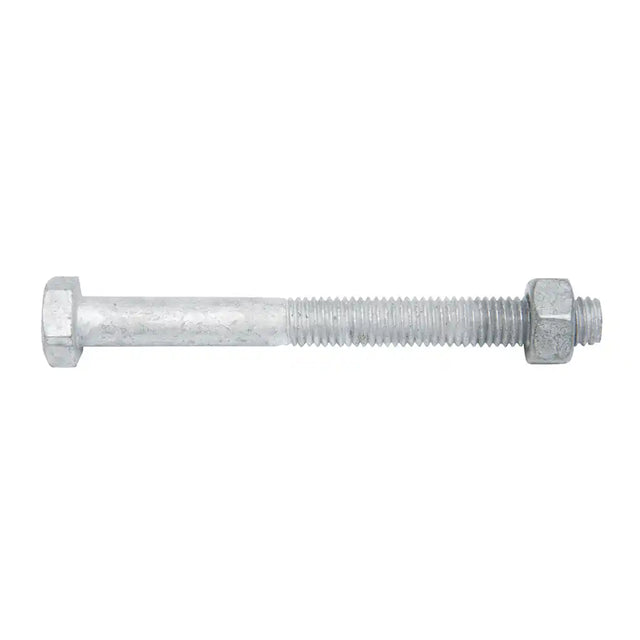 Metal bolt with hex nut on a white background
