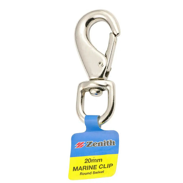 Marine clip with swivel feature and 'Zenith' branding on a white background
