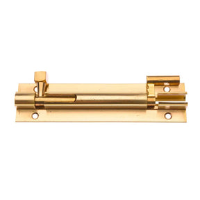 Gold metal door latch on a white background
