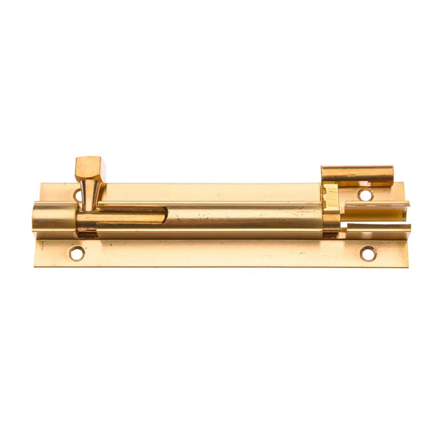 Gold metal door latch on a white background