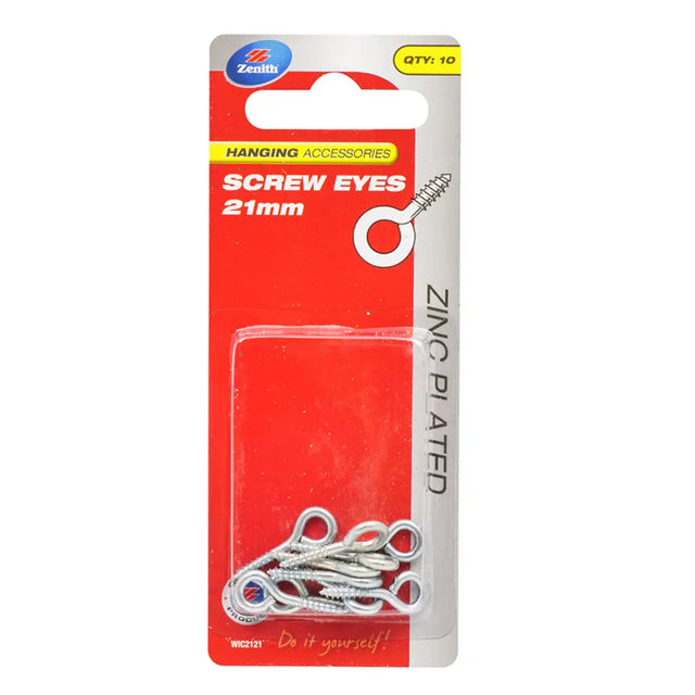 Pack of screw eyes with a red and white packaging on a white background