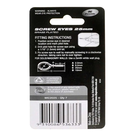 Screw eyes packaging with fitting instructions on a white background