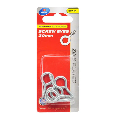 Pack of screw eyes with packaging on a white background