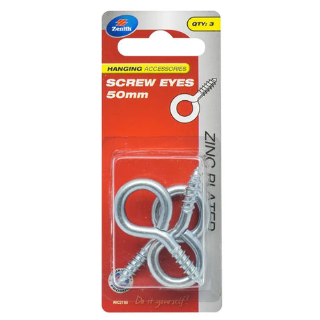 Pack of screw eyes with packaging displaying brand name and product details.