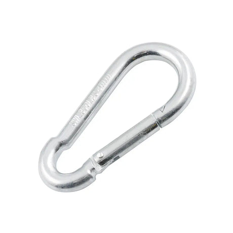 Metal carabiner on a white background
