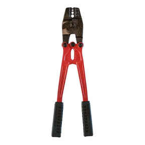 Red and black wire cutter on a white background