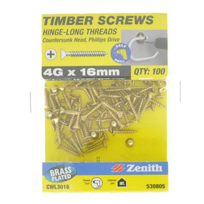 Pack of Zenith timber screws with packaging details on a white background