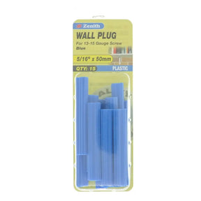 Pack of blue wall plugs with packaging on a white background