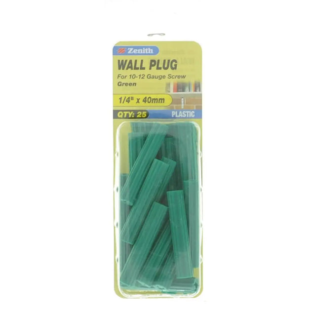 Pack of green wall plugs with packaging on a white background