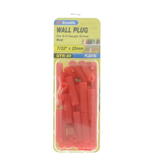 Zenith Wall Plug Red 7/32"x25mm For 8-9 Gauge Screw EAU0525