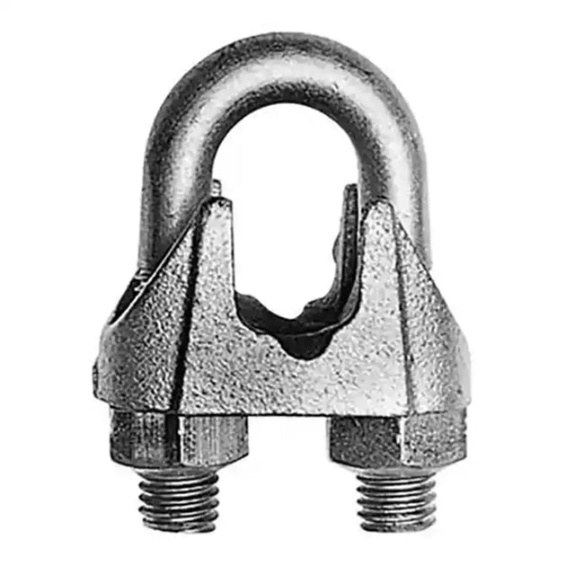 Metal wire rope clip on a white background