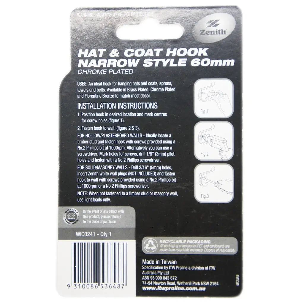 Packaging of a hat and coat hook with installation instructions on a white background