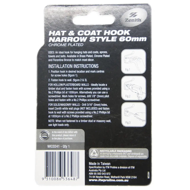 Packaging of a hat and coat hook with installation instructions on a white background