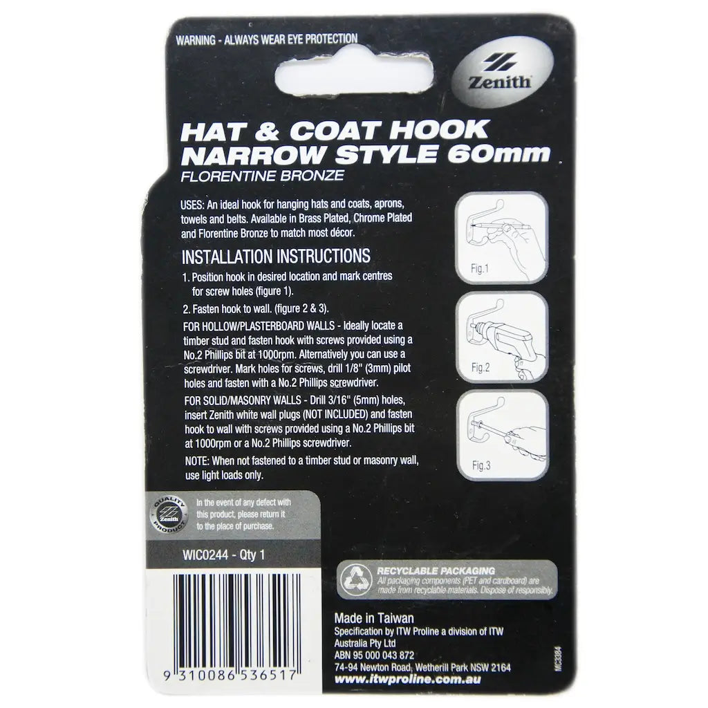 Packaging of a hat and coat hook with installation instructions on a white background