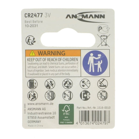 ANSMANN Lithium Coin Cell Battery 3V 1Ah CR2477
