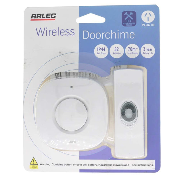 Arlec Plug In Wireless Door Chime IP44 70m DC3880