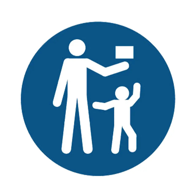 Icon of a person handing a box to a child on a blue background