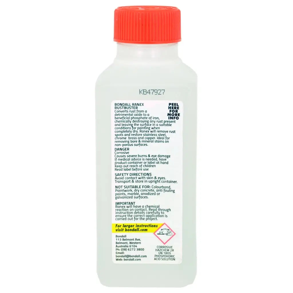 Bottle of Bondall Banex RustButter with red cap on a white background