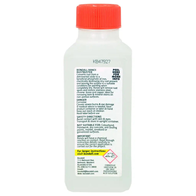 Bottle of Bondall Banex RustButter with red cap on a white background