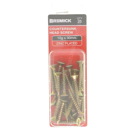 Bremick 10Gx30mm Countersunk Screw Phillips Zinc Plated 25Pcs