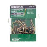 Bremick 8Gx30mm Bugle Plasterboard Screw Phillips Zinc Plated 50Pcs