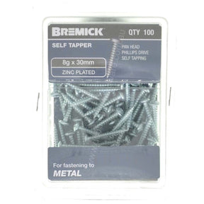 Bremick 8Gx30mm Pan Head Self Tapping Screw Phillips Zinc Plated 100Pcs
