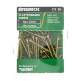 Bremick 8Gx40mm Bugle Plasterboard Screw Phillips Zinc Plated 50Pcs