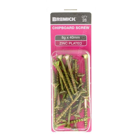 Bremick 8Gx40mm Countersunk Chipboard Screw Phillips Zinc Plated 28Pcs