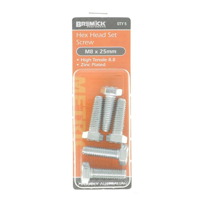 Bremick M8x25mm High Tensile 8.8 Hex Head Screw Zinc 5Pcs S88MZ080254