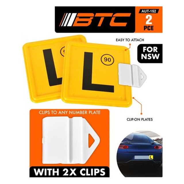 BTC Clip - On NSW Yellow L Plates 2Pcs AUT - 152