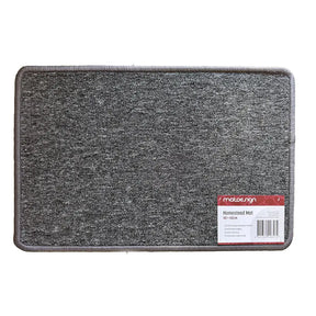 Gray doormat with a brand label on a white background