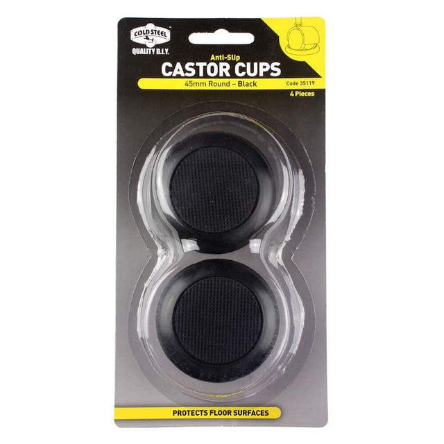 Cold Steel Anti Slip Round Castor Cups Black 45mm 35119