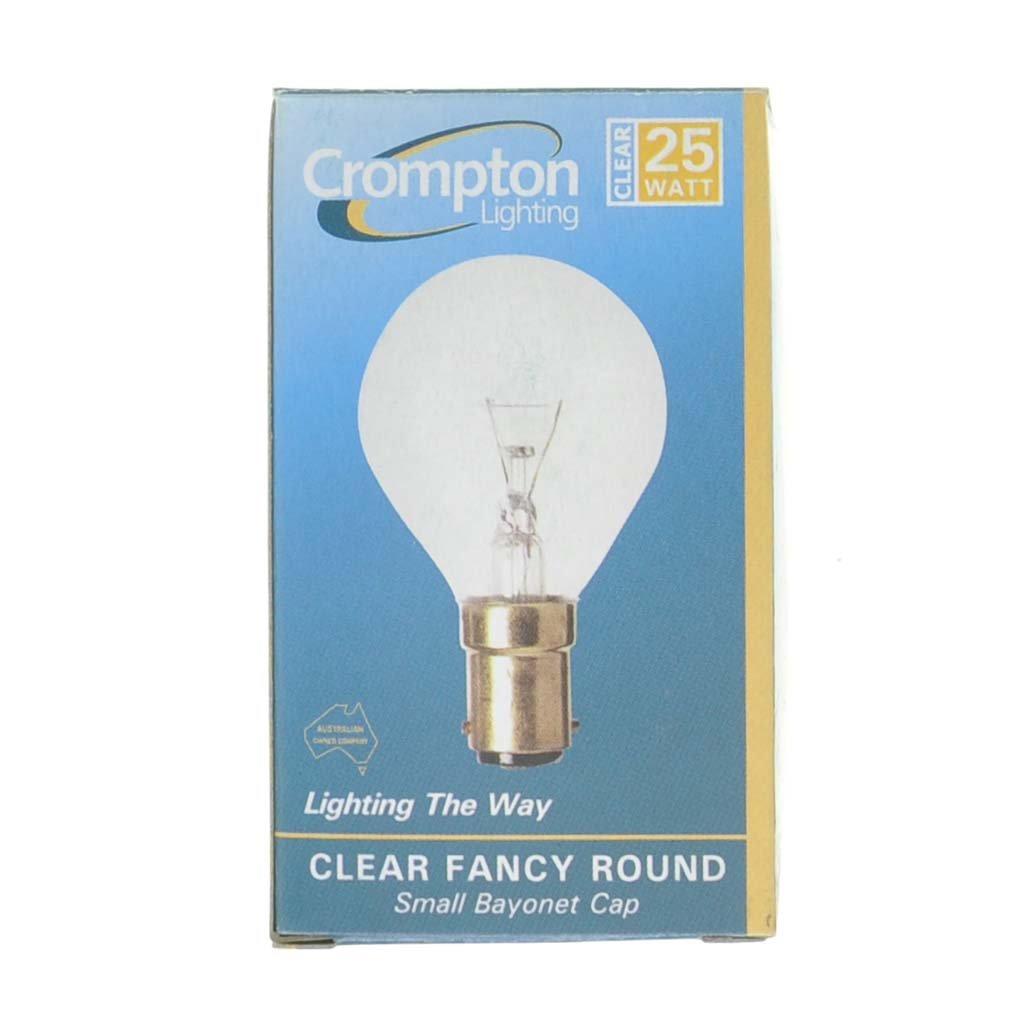 Crompton Fancy Round Incandescent Light Bulb B15 240V 25W Clear 11216