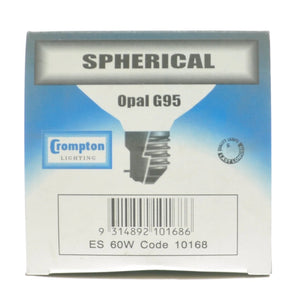 Crompton G95 Spherical Incandescent Light Bulb E27 240V 60W Opal