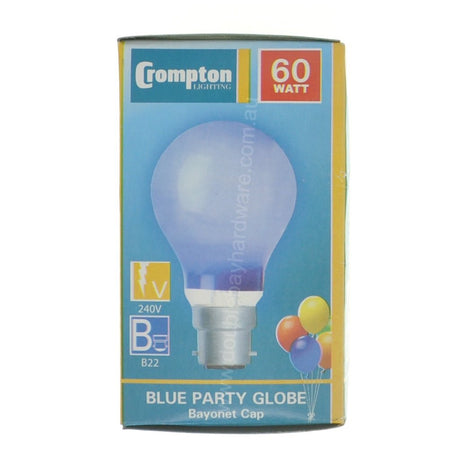 Crompton GLS Party Coloured Incandescent Light Bulb B22 240V 60W Blue 16263