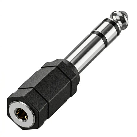 Black and silver audio plug on a white background