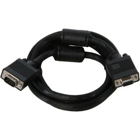 Black VGA cable with connectors on a white background