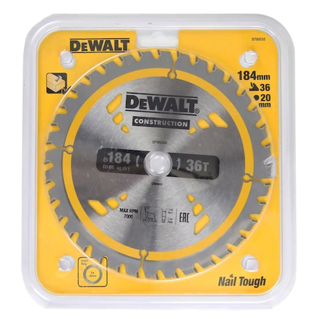 DeWalt Construction Circular Saw Blade 184mm 36T (16/20mm) DT90252 - QZ