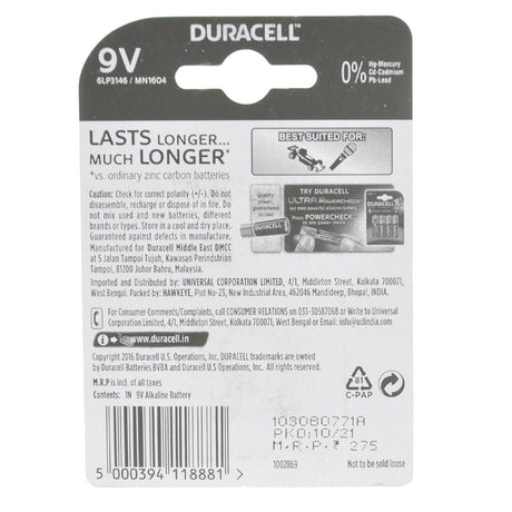 DURACELL Long Lasting Alkaline Battery 9V 6LP3146