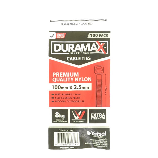 Duramax Cable Ties 100x2.5mm White 100Pcs 77737