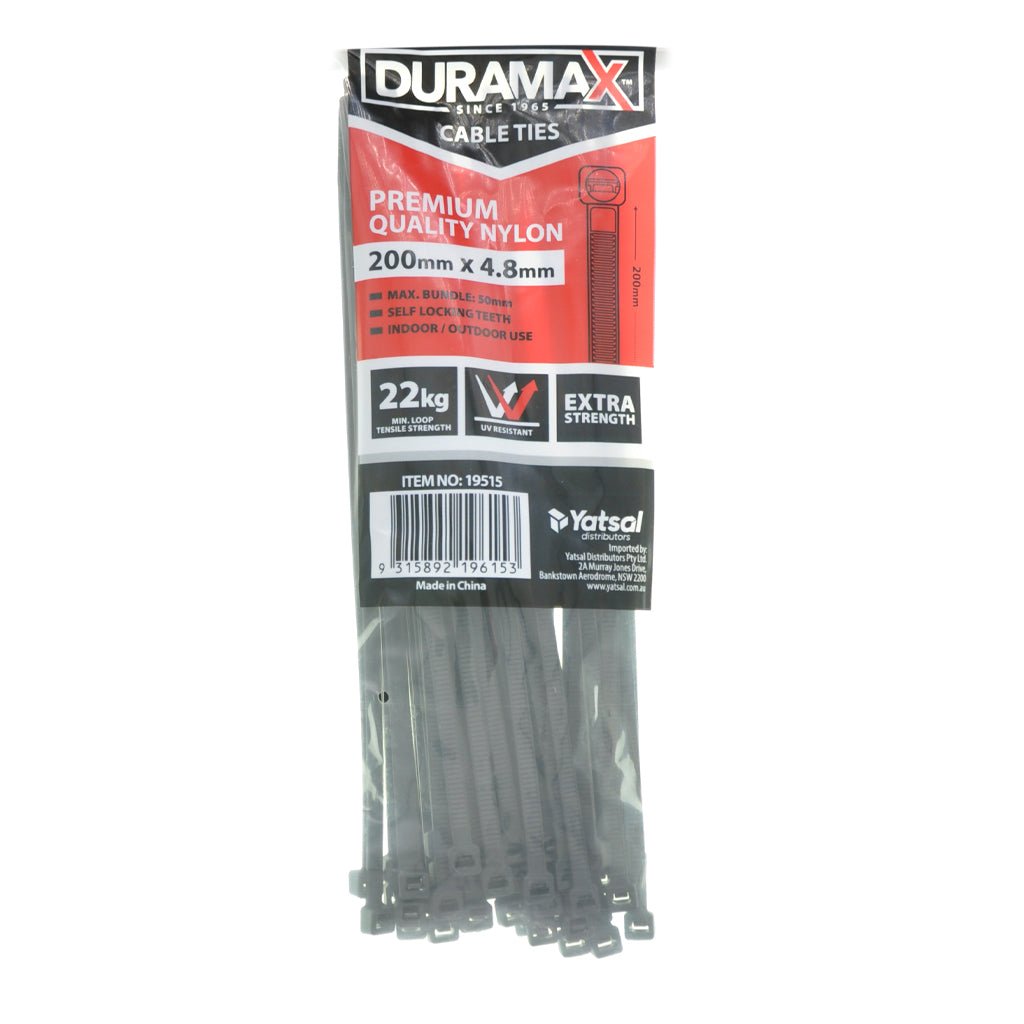 Duramax Cable Ties 200x4.8mm Black 50Pcs 19515