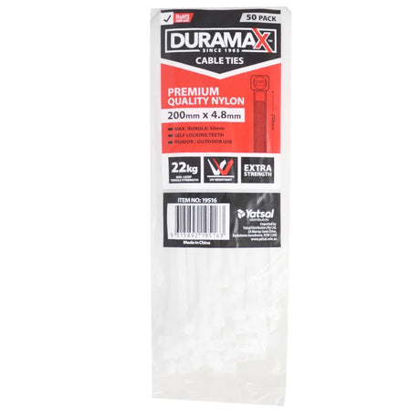 Duramax Cable Ties 200x4.8mm White 50Pcs 19516