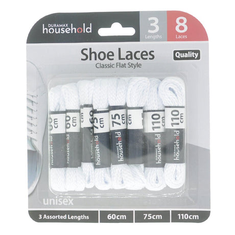 DURAMAX Flat Shoe Laces White 60cm, 75cm, 110cm HOM - 726