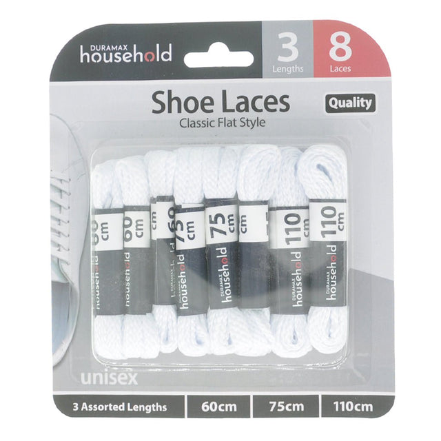 DURAMAX Flat Shoe Laces White 60cm, 75cm, 110cm HOM - 726